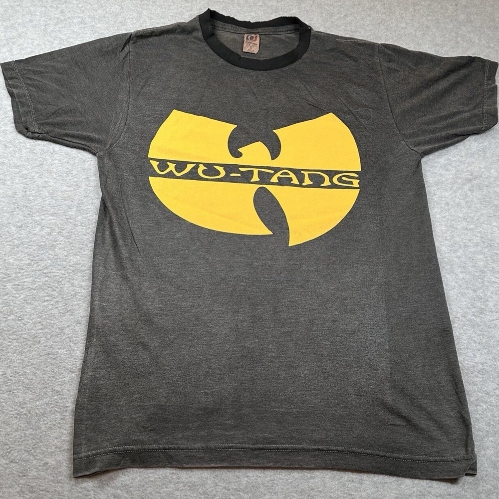 Wu-Tang Clan T-Shirt Distressed Collar Mens S Gray 50/50 Cotton Polyester FLAW‎